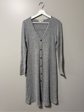 Monteau Los Angeles Long Sleeve Button-Down Ribbed Knit Midi Dress Grey